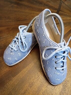 Cosyfeet Women’s Wide Fit Comfort Shoes Blue Floral Embroidered Lace Up Size 5